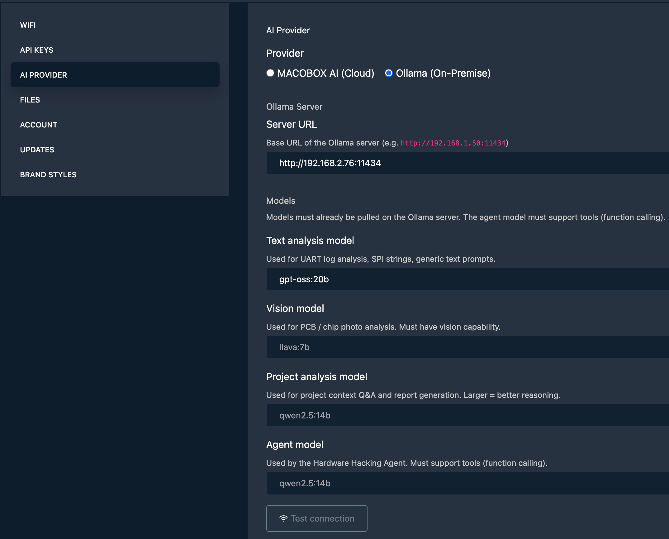 Ollama provider settings
